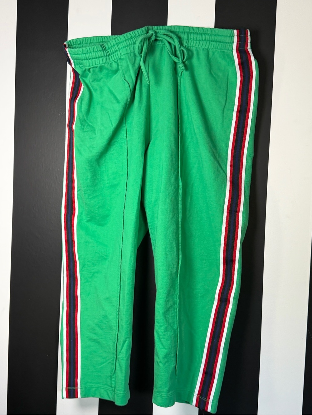 Green Women’s Track Pant Capris with Side Stripe and Drawstring Waist - SZ 12